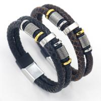 Koeienhuid Armband, met Zinc Alloy, plated, Dubbele laag & Vintage & voor de mens, meer kleuren voor de keuze, Lengte Ca 8.3 inch, Verkocht door PC