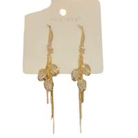 Zinc Alloy Tassel Earring with Resin Tulip gold color plated for woman & with rhinestone Sold By Pair