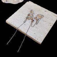 Pendientes Ear Cuff, aleación de zinc, con acero inoxidable 304, chapado en color de plata, Joyería & para mujer & con diamantes de imitación, libre de níquel, plomo & cadmio, 110x15mm, Vendido por UD