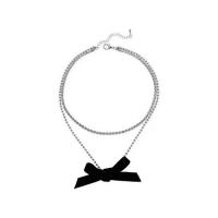 Mode Choker Ketting, Zinc Alloy, met Velour, met 5cm extender keten, silver plated, Dubbele laag & mode sieraden & voor vrouw & met strass, nikkel, lood en cadmium vrij, Lengte Ca 30 cm, Ca 40 cm, Verkocht door PC