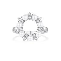 Zircon cubique Micro Pave Sterling Silver Rings, Argent sterling 925, avec Shell Pearl, bijoux de mode & pavé de micro zircon & pour femme, protéger l'environnement, sans nickel, plomb et cadmium, Vendu par PC