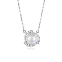 Circón cúbico micr3ofono pavimenta collar de plata esterlina, Plata de ley 925, con Perlas cultivadas de agua dulce, con 1.97inch extender cadena, Joyería & micro arcilla de zirconia cúbica & para mujer, libre de níquel, plomo & cadmio, longitud aproximado 15.74 Inch, Vendido por UD