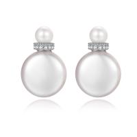 Cubic Zirconia micro pavimenta Sterling Silver Earring, 925 sterline d'argento, with Shell Pearl, gioielli di moda & Micro spianare cubic zirconia & per la donna, assenza di nichel,piombo&cadmio, 12x19mm, Venduto da coppia