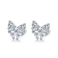 Pendientes de Micro Pavé de Zirconía Cúbica en Plata de Ley, Plata de ley 925, Mariposa, Joyería & micro arcilla de zirconia cúbica & para mujer, más colores para la opción, libre de níquel, plomo & cadmio, 13x12mm, Vendido por Par