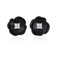 Pendientes de Micro Pavé de Zirconía Cúbica en Plata de Ley, Plata de ley 925, con Acrílico, Flor, chapado, Joyería & micro arcilla de zirconia cúbica & para mujer, más colores para la opción, libre de níquel, plomo & cadmio, 16x16mm, Vendido por Par