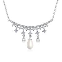 Zircon cubique Micro Pave collier en argent Sterling, Argent sterling 925, avec Shell Pearl, bijoux de mode & pavé de micro zircon & pour femme, protéger l'environnement, sans nickel, plomb et cadmium, Longueur Environ 15.35 pouce, Vendu par PC