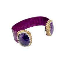 Braceletes de quartzo, ametista, with Pele de cobra, para mulher & com strass, roxo, comprimento Aprox 18 cm, vendido por PC