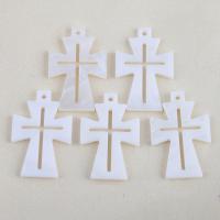 Natural White Shell Pendler, Kryds, du kan DIY, hvid, 26x17.10x1.90mm, Hole:Ca. 1.1mm, Solgt af PC