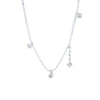 Kubieke Zircon Micro effenen Sterling zilveren ketting, 925 Sterling Zilver, met 5CM extender keten, plated, micro pave zirconia & voor vrouw, platina kleur, Lengte Ca 40 cm, Verkocht door PC