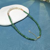 Collane d'argento sterlina, 925 sterline d'argento, with malachite & perla d'acquadolce coltivata naturalmente, with 5cm extender chain, gioielli di moda, assenza di nichel,piombo&cadmio, Lunghezza Appross. 40 cm, Venduto da PC