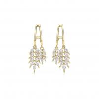 Messing Drop Earring, Hvede, ægte forgyldt, for kvinde & med rhinestone, 40mm, Solgt af par