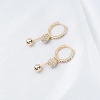 laiton Boucles d'oreilles pendantes Hoop Huggie, Plaqué d'or, pour femme & avec strass, 10x35mm, Vendu par paire