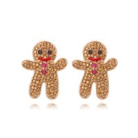 Lo zinco in lega Stud Earring, lega in zinco, Gingerbread Man, Design natalizio & gioielli di moda & per la donna & con strass, assenza di nichel,piombo&cadmio, 31x24mm, Venduto da coppia