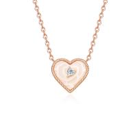 Kubieke Zircon Micro effenen Sterling zilveren ketting, 925 sterling zilver, met White Shell, met 1.97inch extender keten, Hart, Plating champagne goud, mode sieraden & micro pave zirconia & voor vrouw, nikkel, lood en cadmium vrij, Lengte Ca 15.74 inch, Verkocht door PC