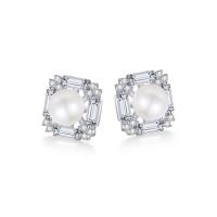 Cubic Zirconia micro pavimenta Sterling Silver Earring, 925 sterline d'argento, with perla d'acquadolce coltivata naturalmente, gioielli di moda & Micro spianare cubic zirconia & per la donna, assenza di nichel,piombo&cadmio, 11x11mm, Venduto da coppia