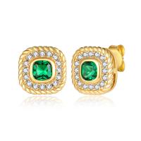 Cubic Zirconia Micro Pave Sterling Silver Örhänge, 925 sterling silver, med Emerald, 18K guldpläterad, mode smycken & micro bana cubic zirconia & för kvinna, nickel, bly och kadmium gratis, 9x9mm, Säljs av Par