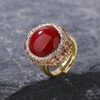 Bague pierre précieuse, tourmaline, avec laiton, Placage de couleur d'or, pour femme & avec strass, rouge, protéger l'environnement, sans nickel, plomb et cadmium, Diamètre intérieur:Environ 18mm, Vendu par PC