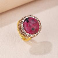 Anello da dito con gemme, rhodonite, with ottone, placcato color oro, per la donna & con strass, rosso, assenza di nichel,piombo&cadmio, Diametro interno:Appross. 17mm, Venduto da PC