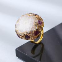 Natuurlijke Quartz vinger Ring, Bergkristal, met Amethist & Messing, gold plated, voor vrouw & met strass, wit, nikkel, lood en cadmium vrij, Binnendiameter:Ca 17mm, Verkocht door PC