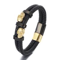 Bracelets cordon PU, Acier inoxydable 304, avec Cuir, bijoux de mode & pour homme, plus de couleurs à choisir, protéger l'environnement, sans nickel, plomb et cadmium, Vendu par PC