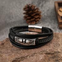 PU leder koord armbanden, 304 roestvrij staal, met Microfiber PU & Leer, mode sieraden & verschillende stijlen voor de keuze & voor de mens, nikkel, lood en cadmium vrij, 21.5cm, Verkocht door PC