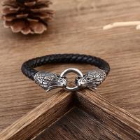 PU leder koord armbanden, 304 roestvrij staal, met Microfiber PU & Leer, mode sieraden & voor de mens, nikkel, lood en cadmium vrij, 21.5cm, Verkocht door PC