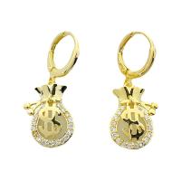 Messing Drop Earring, Moneybag, ægte forgyldt, for kvinde & med rhinestone, 10x35mm, Solgt af par