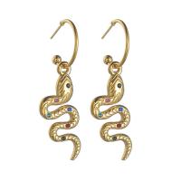 304 Stainless Steel Drop Earring Snake 14K gold plated micro pave cubic zirconia & for woman 43mm Sold By Pair