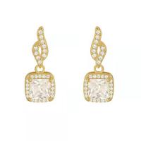 Zinc Alloy Drop Earring, Geometrisch Patroon, gold plated, micro pave zirconia & voor vrouw, 10x20mm, Verkocht door pair