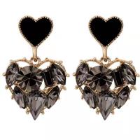 Zinc Alloy Drop Earring, Hart, gold plated, voor vrouw & met strass, 15x25mm, Verkocht door pair