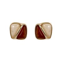 Zinc Alloy Stud Earring, met Hars, Geometrisch Patroon, gold plated, Koreaanse stijl & voor vrouw, 10x10mm, Verkocht door pair