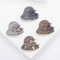 Zinc Alloy Brocher, Hat, forgyldt, Vintage & mode smykker & for kvinde & med rhinestone, flere farver til valg, nikkel, bly & cadmium fri, 34x27mm, Solgt af PC