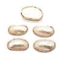 Cabochão de concha, with cobre, Oval, cromado de cor dourada, DIY & com strass, branco, Length about 20-25mm,Hight about 30-35mm, vendido por PC