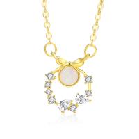 Zircone cubico Micro spianare collana dell'argento sterlina, 925 argento sterlina, with Moonstone, with 5CM extender chain, placcato, Micro spianare cubic zirconia & per la donna, nessuno, Lunghezza Appross. 40 cm, Venduto da PC