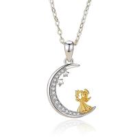 Kubieke Zircon Micro effenen Sterling zilveren ketting, 925 Sterling Zilver, met 5CM extender keten, Maan, plated, micro pave zirconia & voor vrouw, platina kleur, Lengte Ca 40 cm, Verkocht door PC