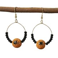 Hout Drop Earring, met Seedbead & Zinc Alloy, gold plated, Halloween Jewelry Gift & verschillende stijlen voor de keuze & voor vrouw, 35x60mm, Verkocht door pair