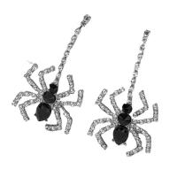 Zinklegierung Tropfen Ohrring, Spinne, Platinfarbe platiniert, Halloween Schmuck & für Frau & mit Strass, 30x65mm, verkauft von Paar