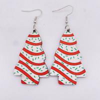 Hout Drop Earring, Kerstboom, Kerst sieraden & voor vrouw, 33x73mm, Verkocht door pair