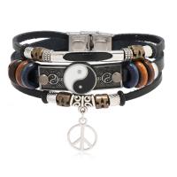 PU Armband, met 304 roestvrij staal & Zinc Alloy, handgemaakt, mode sieraden & voor de mens, zwart, Lengte Ca 21 cm, Verkocht door PC