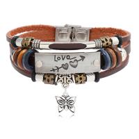 PU Armband, met 304 roestvrij staal & Zinc Alloy, handgemaakt, mode sieraden & voor de mens, koffie kleur, Lengte Ca 21 cm, Verkocht door PC