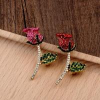 Zinc Alloy Brocher, Rose, for kvinde & med rhinestone, flere farver til valg, nikkel, bly & cadmium fri, 45x23mm, Solgt af PC