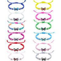 Pulseras de Moda, Cordón de nudo, con aleación de zinc, Mariposa, chapado en color de plata, Joyería & unisexo & ajustable, más colores para la opción, longitud aproximado 17-28 cm, Vendido por UD