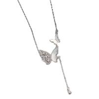 Kubieke Zircon Micro effenen Sterling zilveren ketting, 925 Sterling Zilver, met White Shell, met 5CM extender keten, Vlinder, plated, micro pave zirconia & voor vrouw, platina kleur, Lengte Ca 40 cm, Verkocht door PC