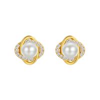 Ottone stallone orecchino, with Shell Pearl & 925 argento sterlina, placcato, per la donna & con strass, nessuno, 11mm, Venduto da coppia