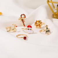 Weihnachten Finger Ring, Zinklegierung, 6 Stück & Weihnachts-Design & Einstellbar & Modeschmuck & Emaille & mit Strass, frei von Nickel, Blei & Kadmium, Innendurchmesser:ca. 20mm, verkauft von setzen