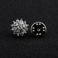 Cubic Zirconia Broche, metal, Flor, micro arcilla de zirconia cúbica & para mujer, color de platina, libre de níquel, plomo & cadmio, 14mm, Vendido por UD