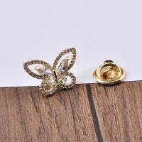 Cubic Zirconia Broche, metal, Mariposa, 18K chapado en oro, micro arcilla de zirconia cúbica & para mujer, dorado, libre de níquel, plomo & cadmio, 20x14mm, Vendido por UD