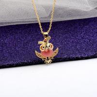 Collier en laiton cubique Zircon Micro Pave, avec Oeil de chat, avec 5cm chaînes de rallonge, hibou, Plaqué d'or 18K, bijoux de mode & pavé de micro zircon & pour femme, protéger l'environnement, sans nickel, plomb et cadmium, pendant size 1.5x1.8cm, Longueur Environ 45 cm, Vendu par PC