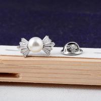 Cubic Zirconia Brooch Brass with Plastic Pearl Bowknot micro pave cubic zirconia & for woman white nickel lead & cadmium free Sold By PC