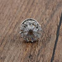 Cubic Zirconia Broche, metal, Flor, micro arcilla de zirconia cúbica & para mujer, Blanco, libre de níquel, plomo & cadmio, 13mm, Vendido por UD